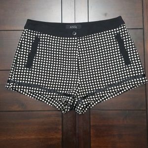ANGL shorts (M) black w/ cream polka dots